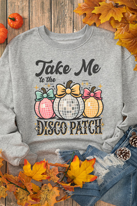 Gray Disco Ball Bowknot Pumpkin Graphic Crewneck Sweatshirt