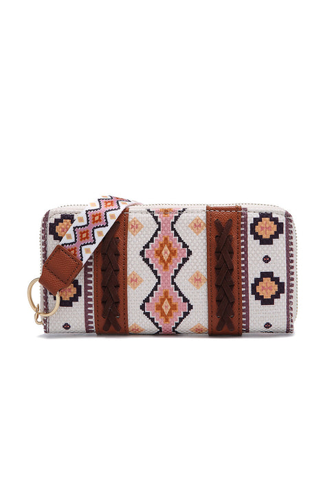 White Western Aztec Print PU Leather Wristlet Wallet