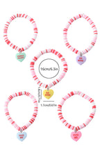 Pink Heart Shape Charm Beaded Multi Layer Bracelet Set