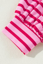 Sachet Pink Striped Print Crew Neck Drop Shoulder Sweatshirt