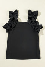 Black Solid Ruffle Trim Sleeveless Top