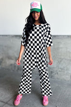 Black Checkered Print Half Sleeve Tunic Top and Flared Pants Set