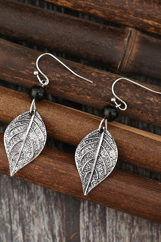 Silvery Vintage Leaf Shape Bead Dangle Earrings