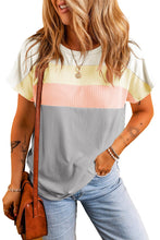 Gray Ribbed Color Block Patchwork T-shirt