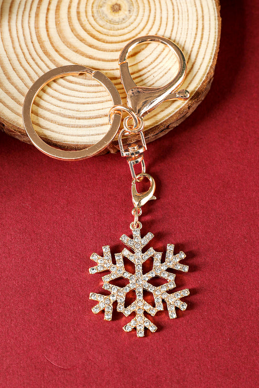 Gold Rhinestone Christmas Snowflake Keychain