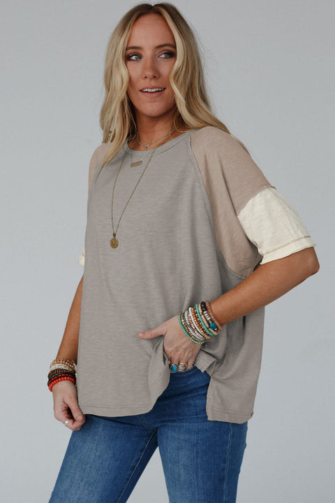 Simply Taupe Exposed Seam Colorblock Loose Tee