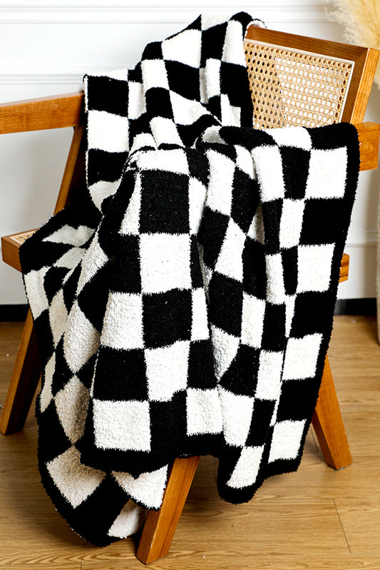 Color black Plush Checkered Print Sofa Blanket 127*152cm