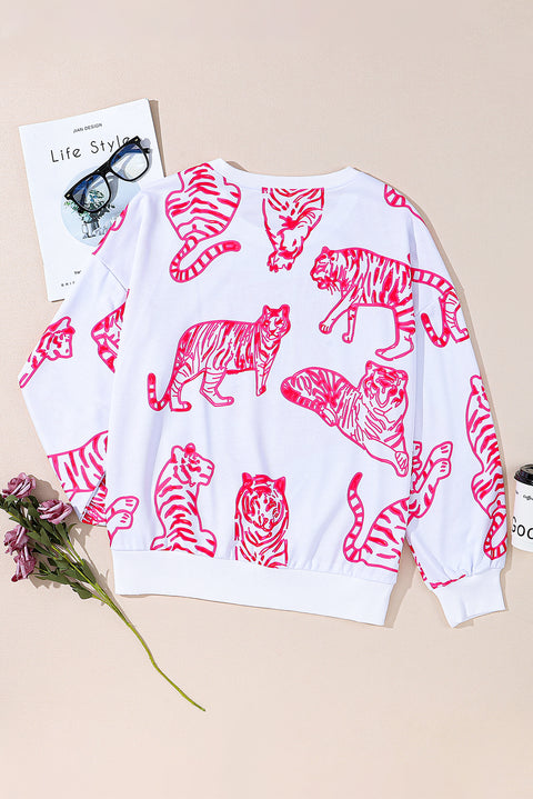 Estampado animal rosa blanco brillante Sudadera sin capucha 