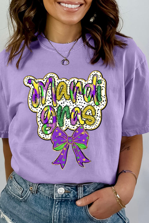 Wisteria mardi gras Bow Printed Crewneck Holiday T Shirt