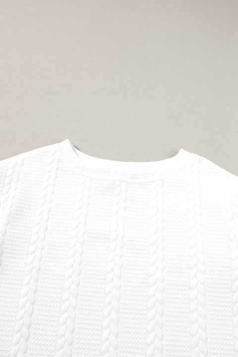 White Cable Textured Long Sleeve Round Neck Top