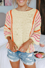 White Striped Detail Wide Sleeve Lightweight Knitted Sweater