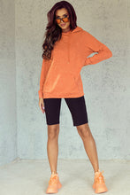 Orange Mineral Wash Kangaroo Pocket Drawstring Pullover Hoodie