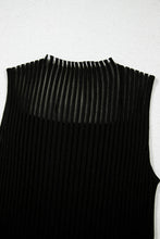 Black Ribbed Texture Mesh Cutout Knitted Sweater Vest