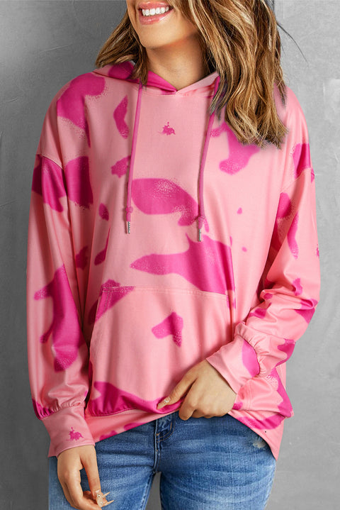 Peach Blossom Tie Dye Kangaroo Pocket Drawstring Hoodie