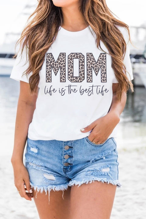 MOM life is the best life Leopard Print Graphic T Shirt