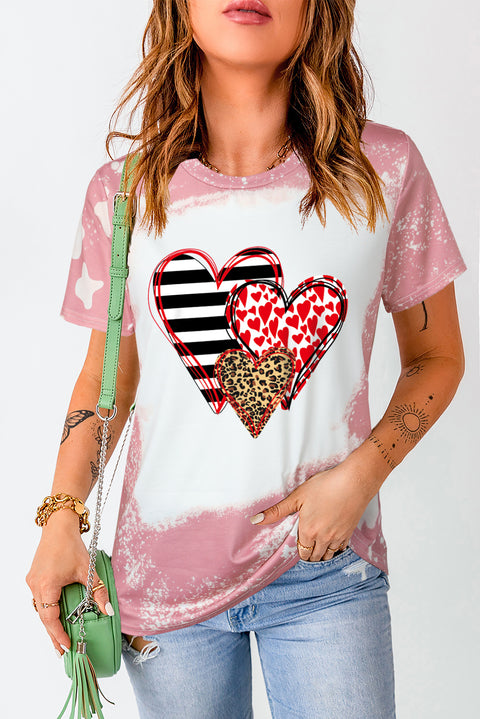 Love Always Heart Leopard Bleached Print Graphic T Shirt