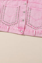 Pink Rivet Studded Pocketed Denim Jacket