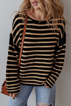 Black Stripe Drop Shoulder Round Neck Loose Sweater