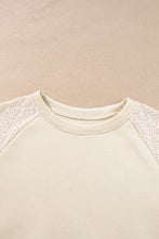 Parchment Eyelet Knit Patchwork Raglan Sleeve Pullover Top