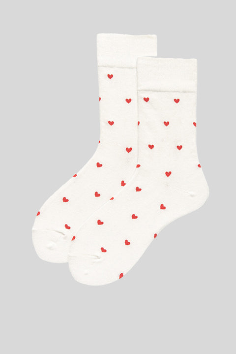 White Valentines Heart Pattern Cotton Socks