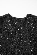 Color black Plus Size Bubble Sleeve V Neck Sequin Dress