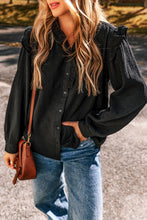 Black Textured Ruffled Trim Buttoned Loose Fit Shirt