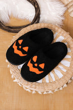 Black Halloween Pumpkin Face Graphic Plush Slippers