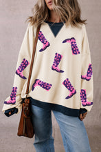 White Western Boots Colorblock Patchwork Sweatshirt