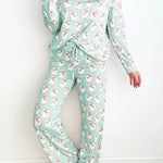 Green Santa Claus Striped Print Loose Fit Two Piece Lounge Set