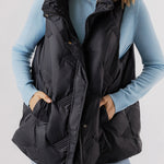 Black Quilted High Neck Zip Up Jacket Vest