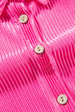 Bright Pink Satin Pleated Short Sleeve Shirt