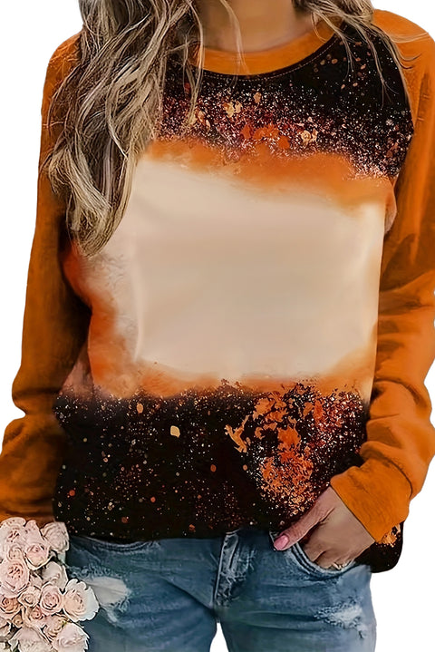 Gold Flame Tie Dye Bleached Print Raglan Sleeve Top