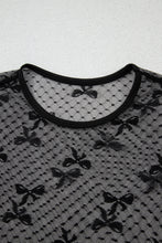 Black Bow Pattern Accent Mesh Long Sleeve Top