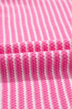 Pink Striped Scallop V Neck Loose Sweater with Slits