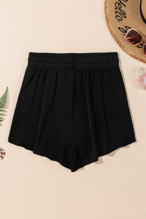 Black High Waisted Drawstring 2-in-1 Side Pocket Color Block Bikini Shorts