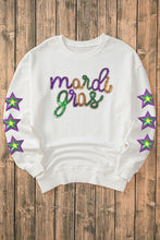 White Sequin mardi gras Graphic Star Sleeve Pullover Sweatshirt