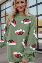 Grass Green Sequined Christmas Hat Graphic Winter Corded Sweatshirt