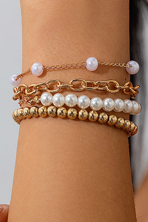 Gold Plated Chain Beaded 4 Pcs Bracelet Set