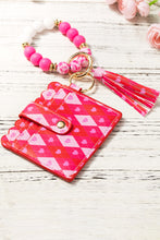 Rose Red Valentine Fashion PU Card Bag Key Chain with Silicone Bracelet