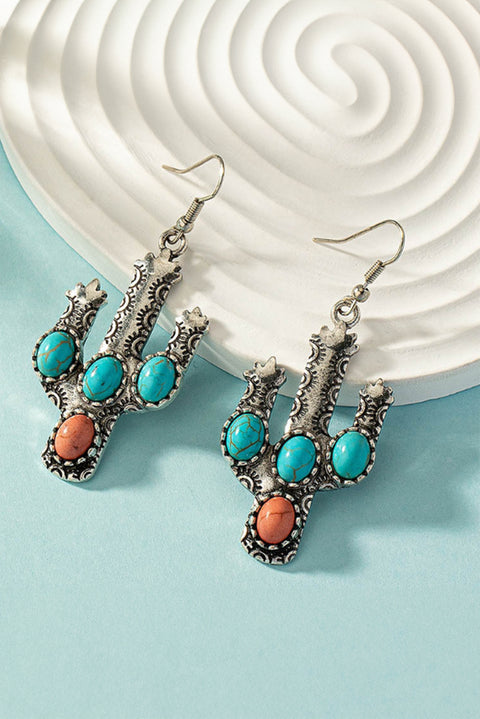 Light Blue Western Turquoise Decor Cactus Drop Earrings