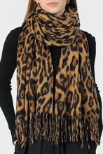 Coffee Leopard Print Fringed Warm Large Scarf