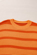 Orange Stripe Colorblock Crew Neck Drop Shoulder Loose Sweater