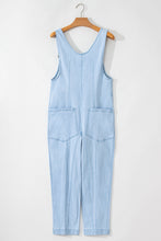 Beau Blue Adjustable Strap V Neck Pocketed Denim Overalls