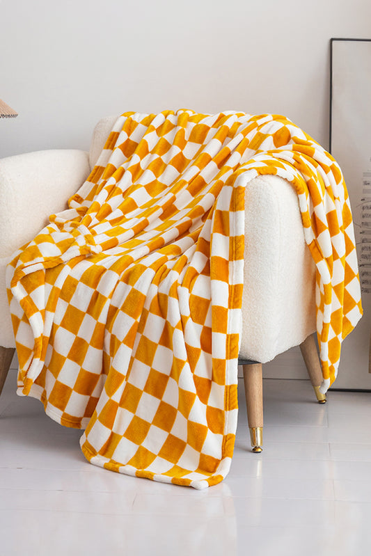 Yellow Checkerboard Printed Soft Throw Blanket 120*200cm