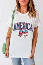 White AMERICA Flag Bow Knot Print Round Neck Top