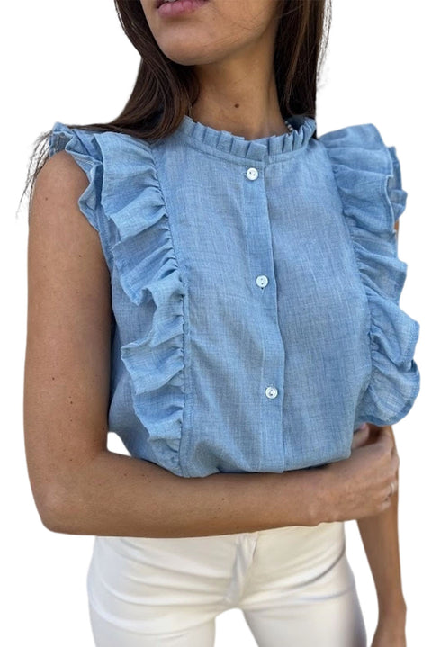 Ruffle Trim Soft Lightweight Sleeveless Shirt