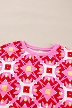 Sachet Pink Geometric Print Long Sleeve Top and Drawstring Shorts Set