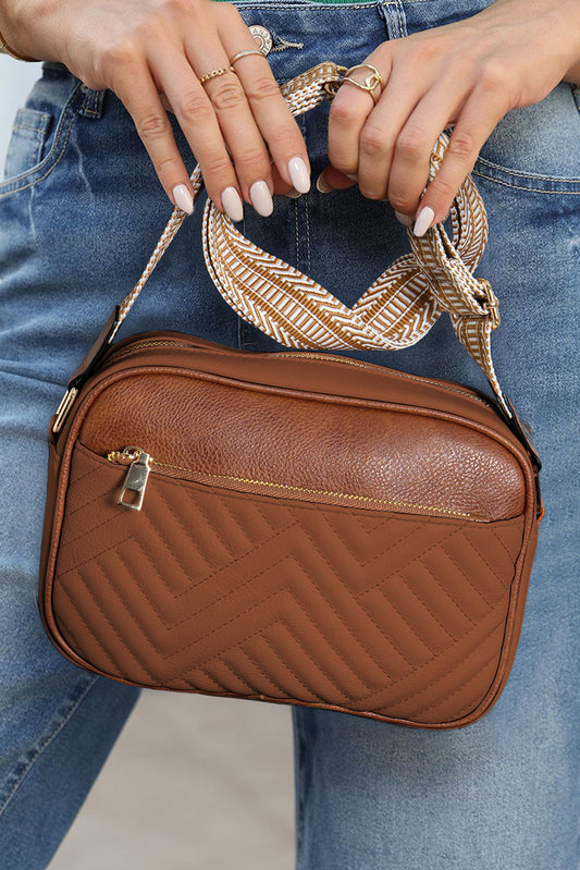 Chestnut Quilted Faux Leather Crossbody Bag 22*6*16cm