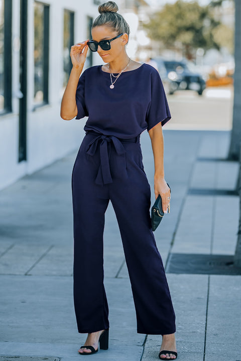 Blue Oh So Glam Belted Wide Leg Jumpsuit