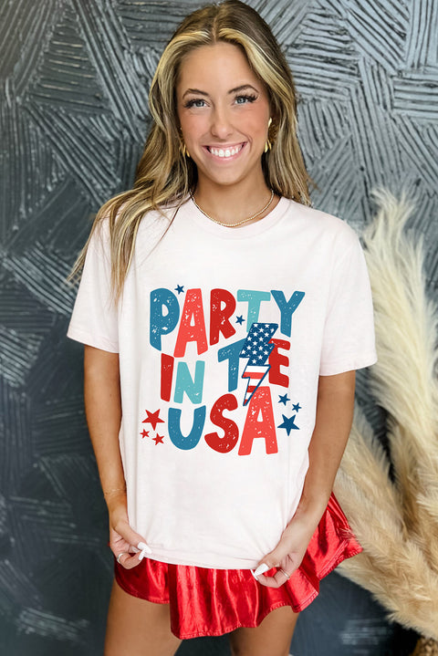 White PARTY IN THE USA American Flag Bolt Graphic Tee